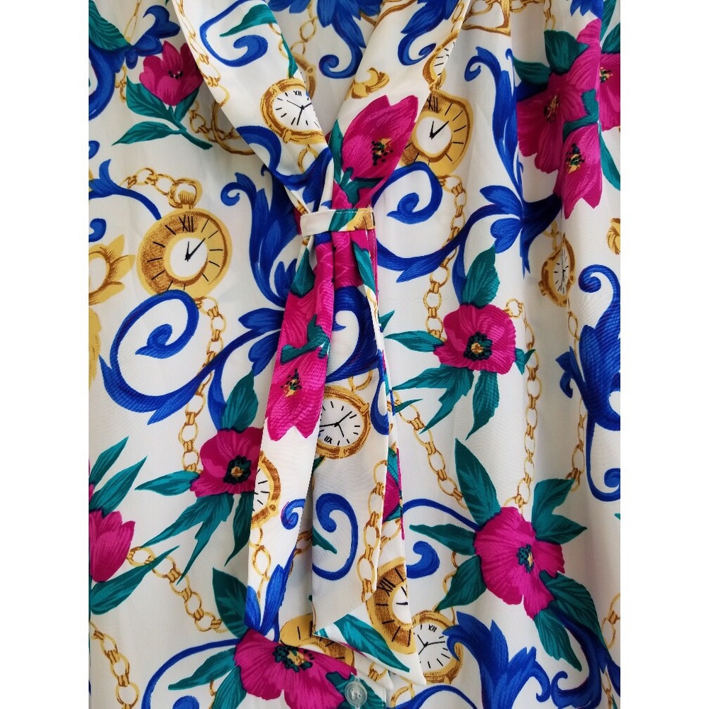 Vintage 80s Alfred Dunner Tie Neck Printed Blouse NWT - Picture 3 of 5